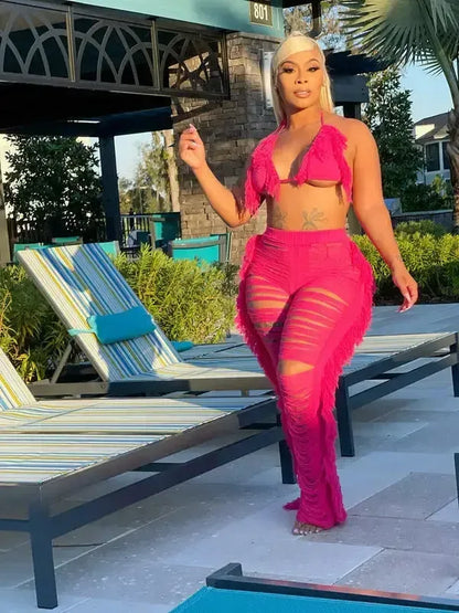 Crochet Beach Wear Set Rose / S