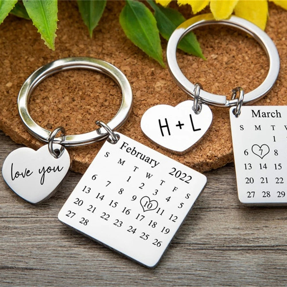 Custom Date Keychain Personalized Name Jewelry Calendar Keyring