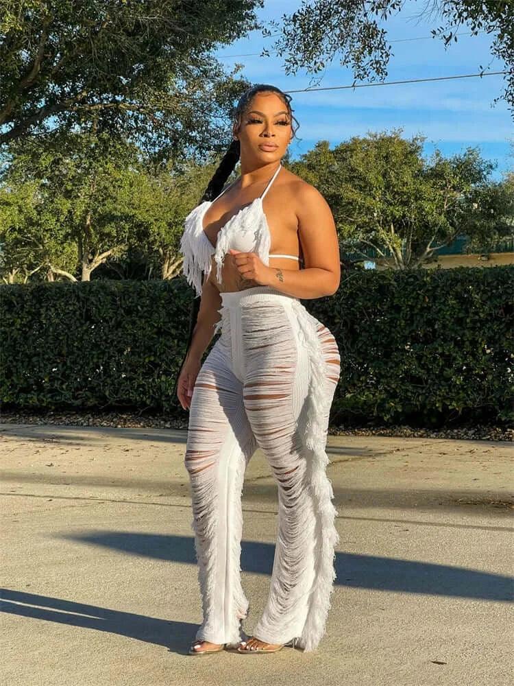 Crochet Beach Wear Set White / S