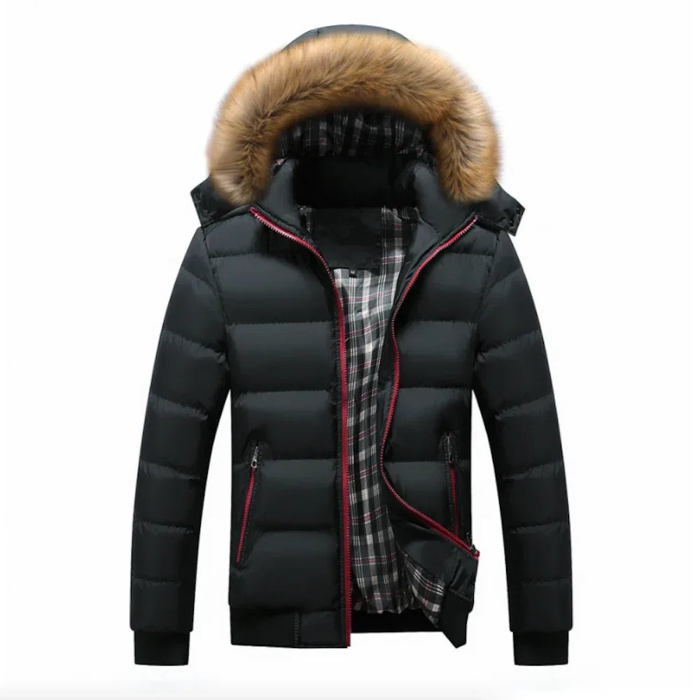 Mens Two Tone Puffer Jacket with Removable Hood M / Red