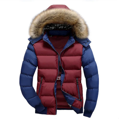 Mens Two Tone Puffer Jacket with Removable Hood M / Red