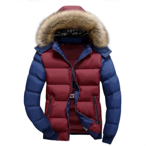 Mens Two Tone Puffer Jacket with Removable Hood M / Red