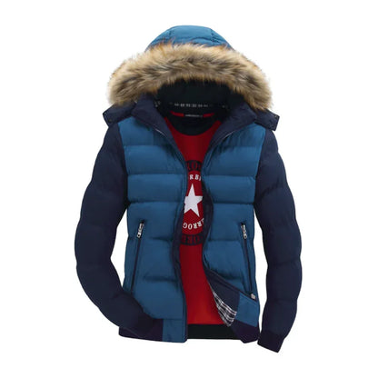 Mens Two Tone Puffer Jacket with Removable Hood M / Red