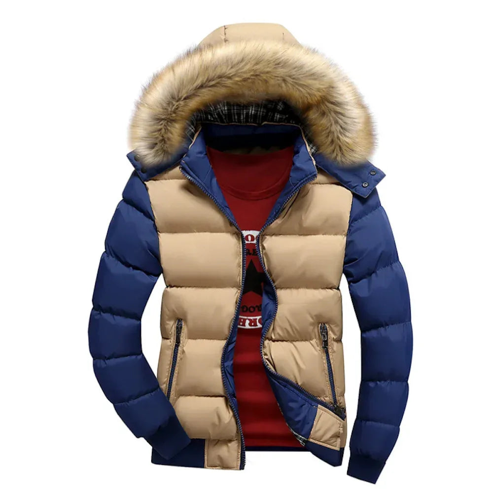 Mens Two Tone Puffer Jacket with Removable Hood M / Red