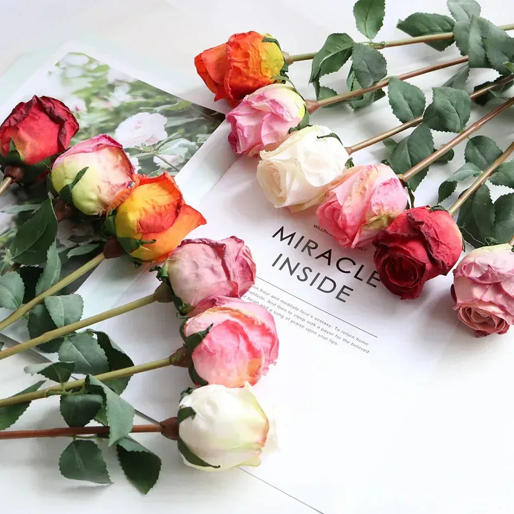 Artificial Burnt Edge Rose Buds Wedding Milky white / 1pcs