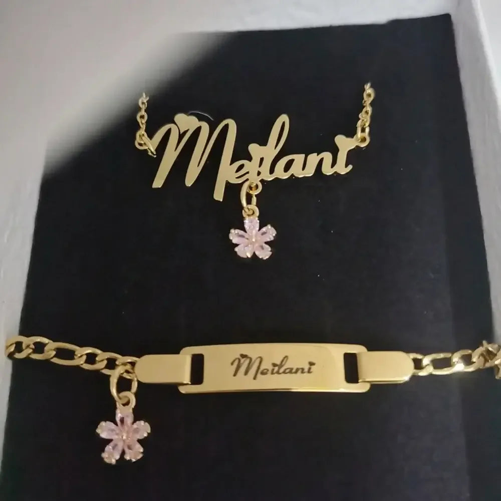 Custom Name Jewelry Set – Personalized Kids Necklace & Bracelet Gift White / 35cm / Set|United States