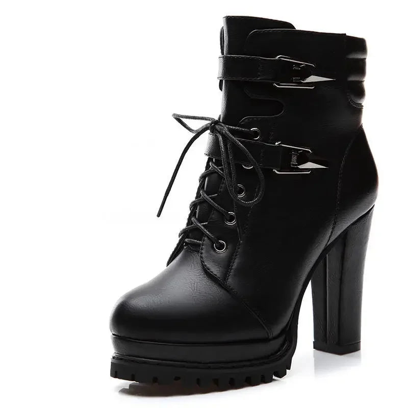 Chunky Heel Platform Ankle Boots