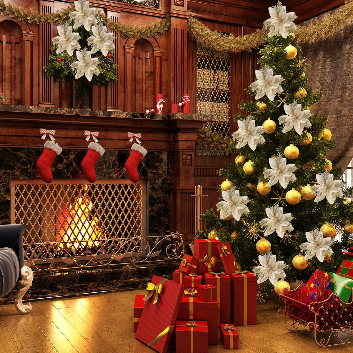 Christmas Poinsettia Artificial Flowers