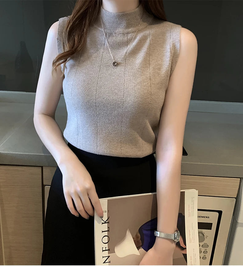 Sleeveless Knitted Blouse Shirt