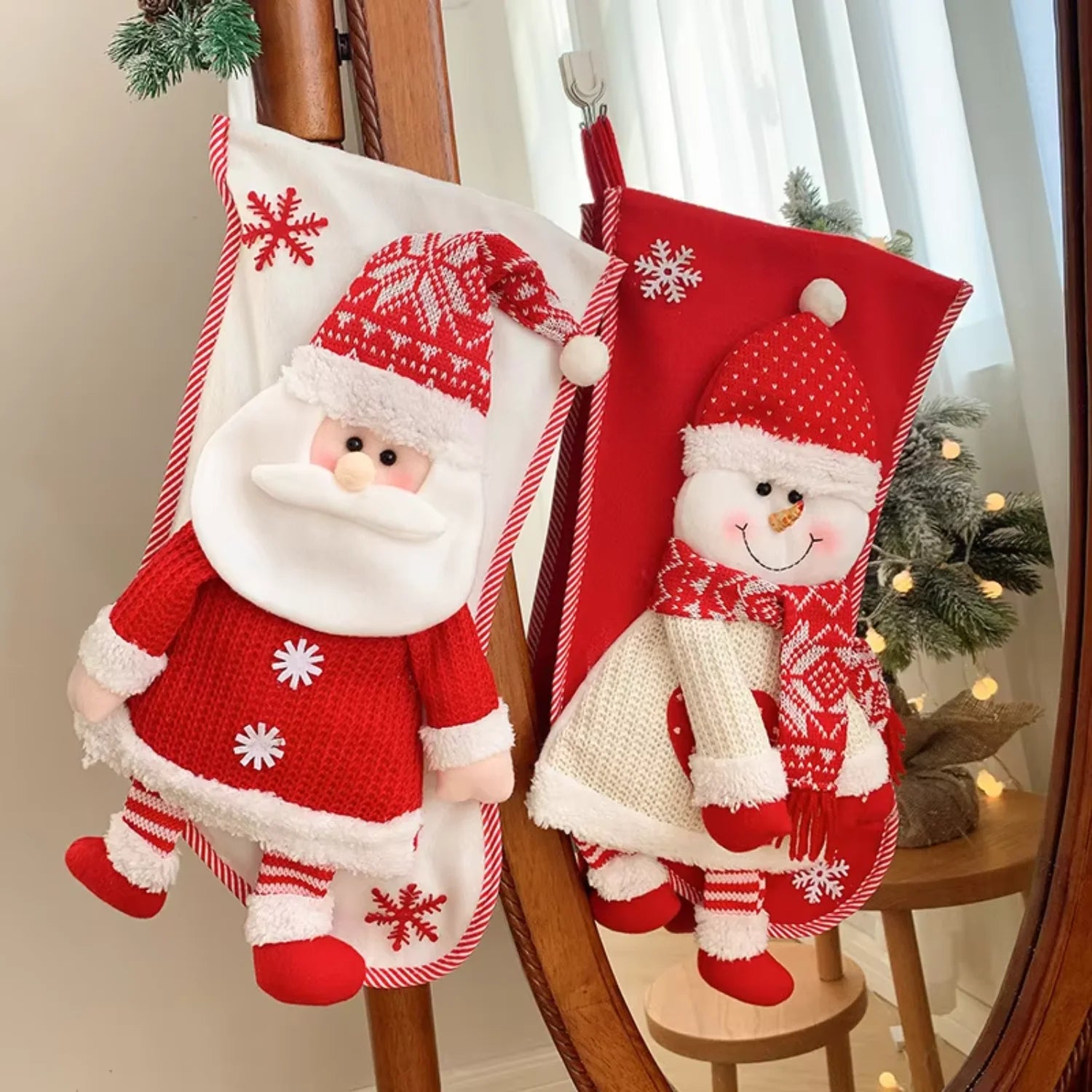 Christmas Knitted Stockings 45CM – Santa & Snowman
