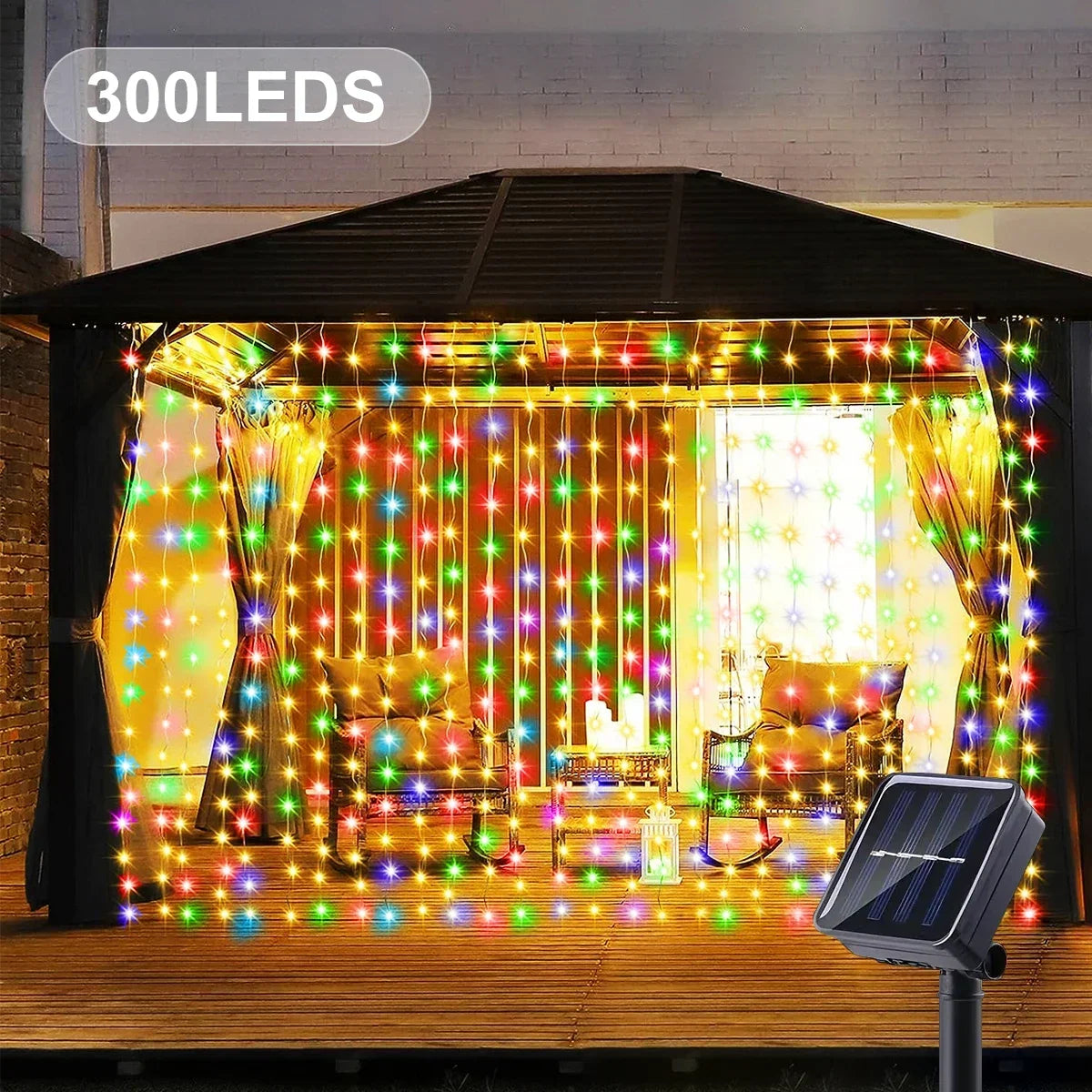 Solar Curtain Fairy Lights – 8-Mode Outdoor LED String
