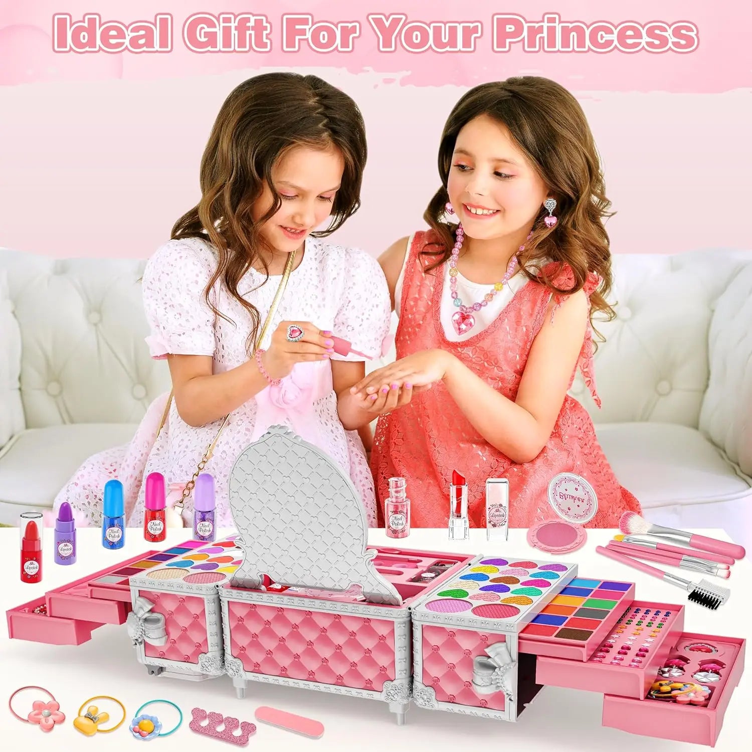 Kids Makeup Kit for Girls – 57-Piece Washable Pretend Play Makeup Set with Cosmetic Case
