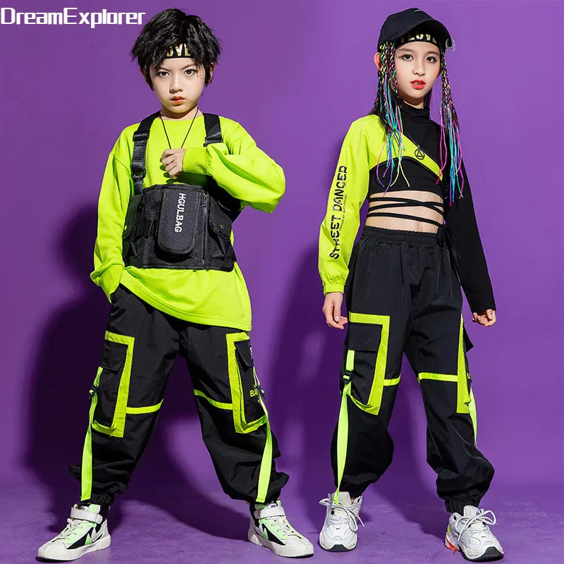 Boys Hip Hop Vest Girls Cuff Cargo Pants