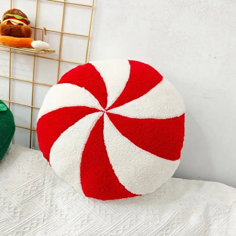 Candy Cane Christmas Pillow – Soft Plush Holiday Throw Cushion