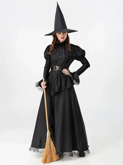 Women’s Witch Costume Set with Flared Sleeves & Hat