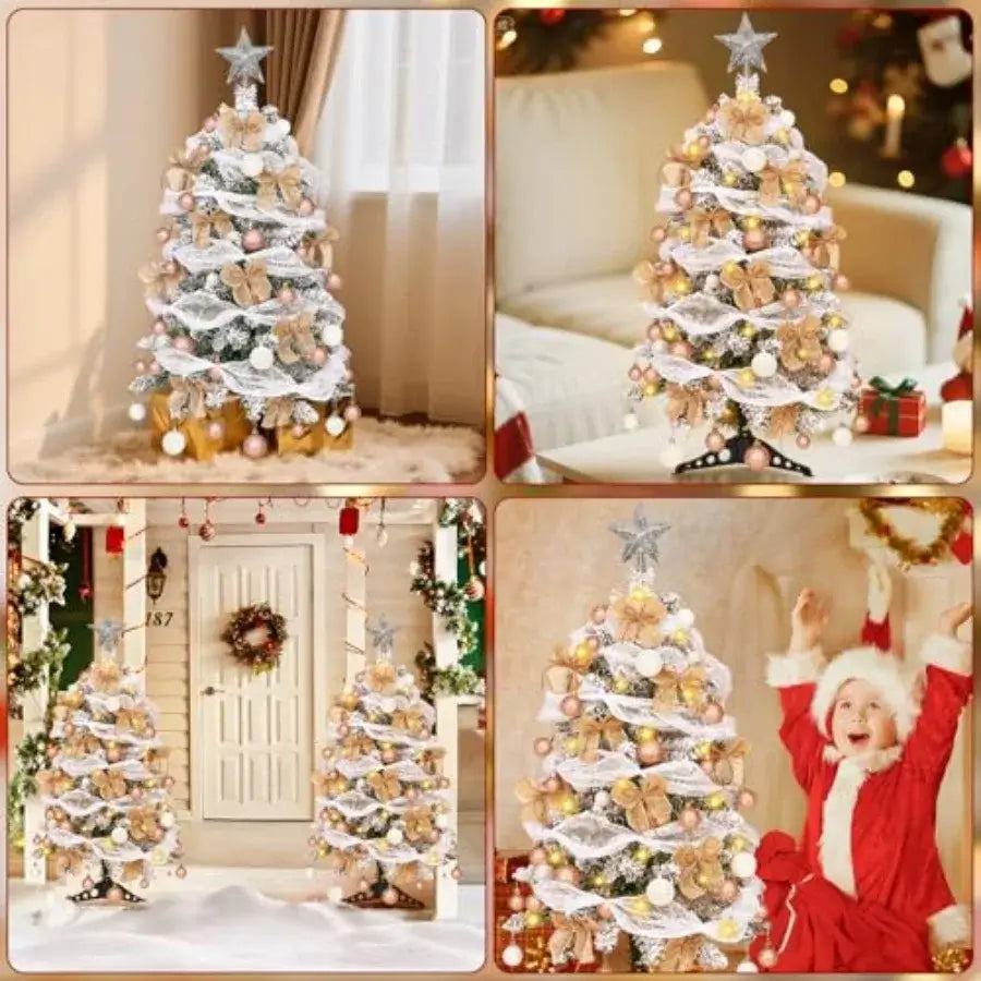 3FT Flocked Mini Christmas Tree with LED Lights & DIY Ornaments