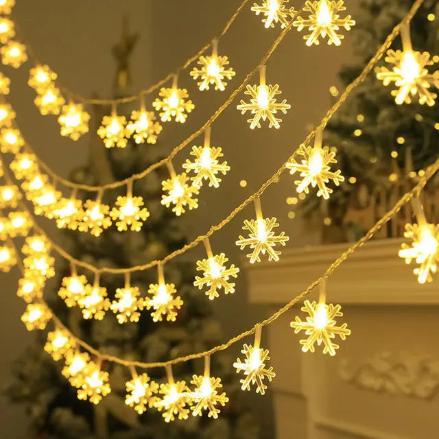 Snowflake String Fairy Lights – 10 LED Christmas Garland for Tree & Home Décor