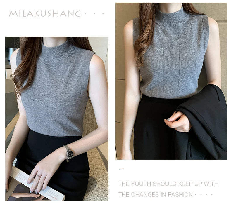 Sleeveless Knitted Blouse Shirt