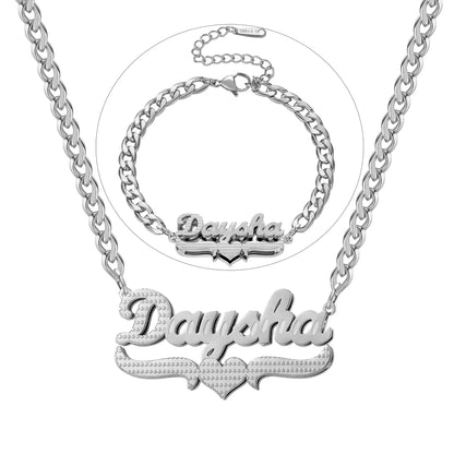 Double Plated Coustom Luxury Set Jewelry Unique Name Necklace Bracelet Silver-Set / United States