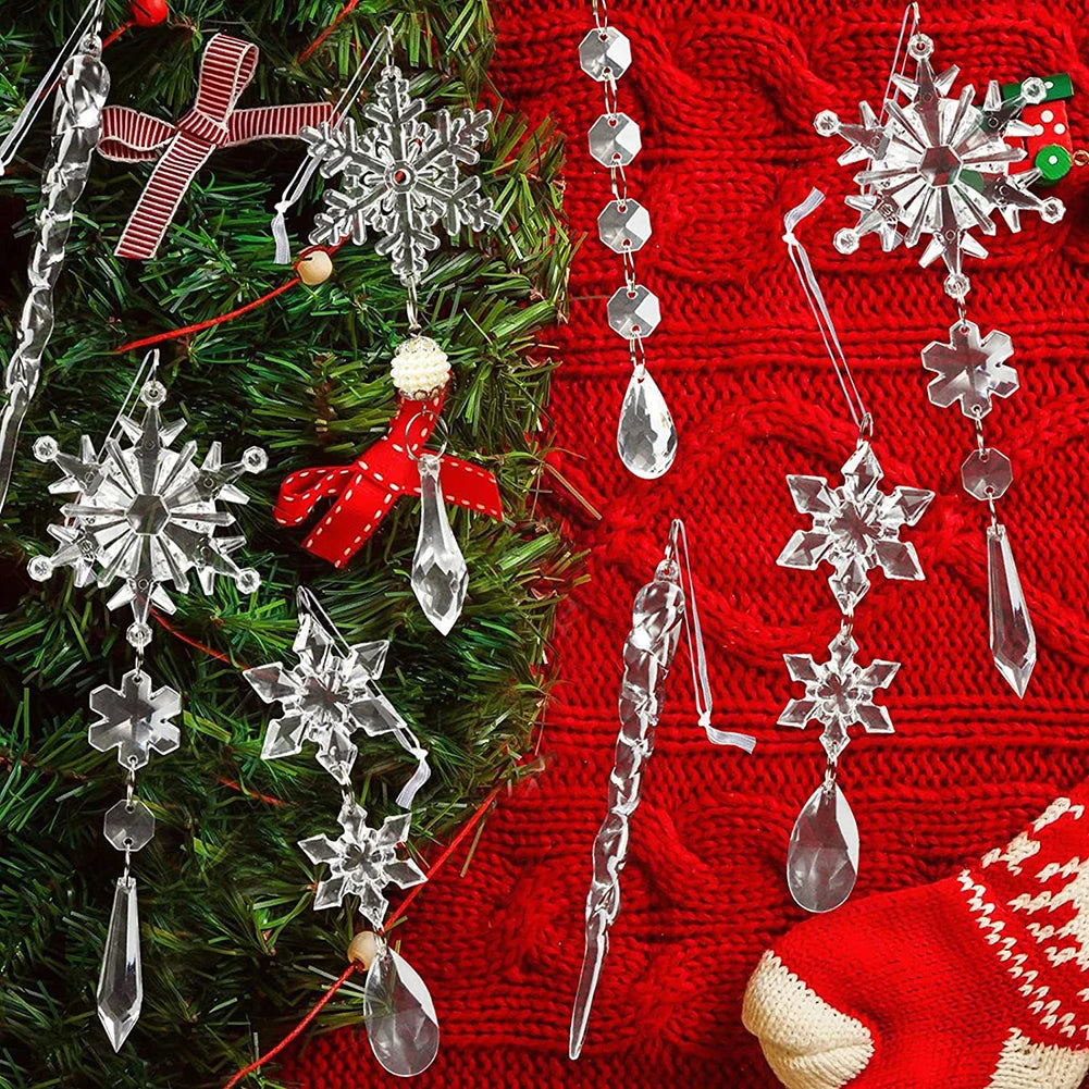 10Pcs Acrylic Crystal Snowflake & Icicle Ornaments
