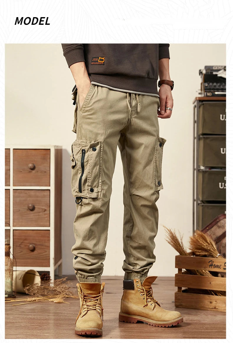 Mens Cargo Pants Multi Pocket Khaki Trousers