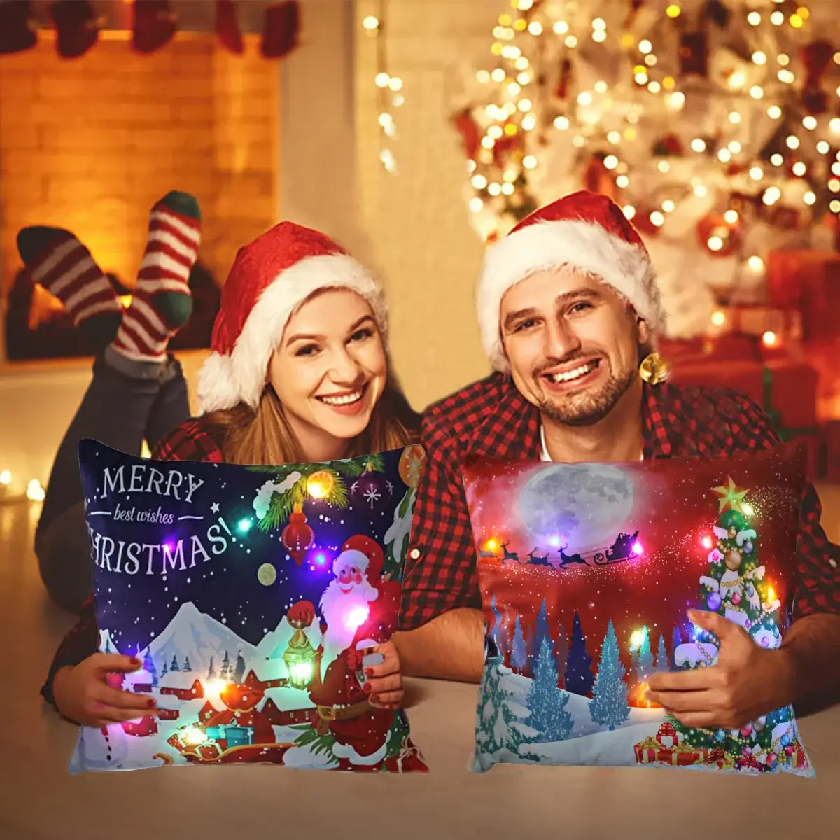 LED Glowing Christmas Pillow Covers SDJ-SET-Pillow-4 / United States