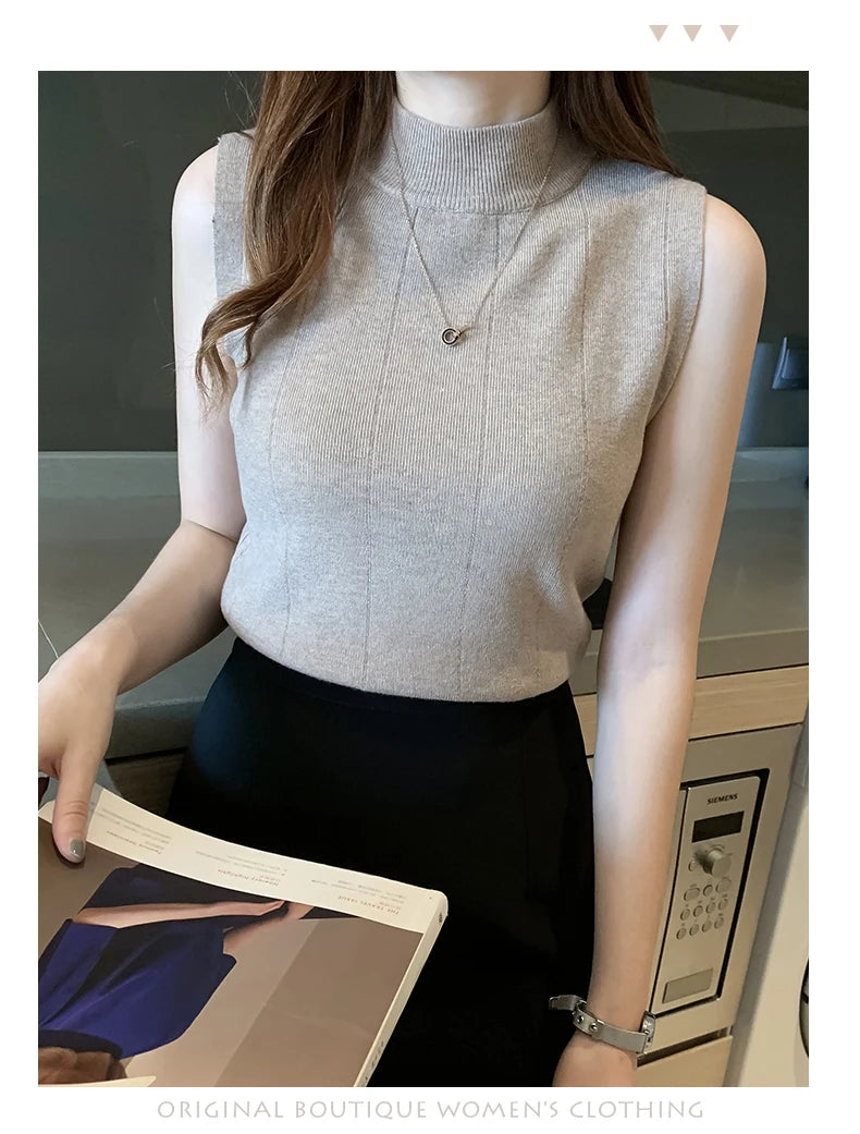 Sleeveless Knitted Blouse Shirt