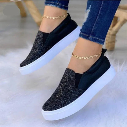 Moccasins Glitter Flat Female Loafers Shoes Black/Rose Gold/Black/Gold Rose Gold / 6.5