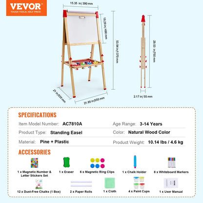 SucceBuy Wooden Kids Art Easel – Double-Sided Magnetic Drawing Board