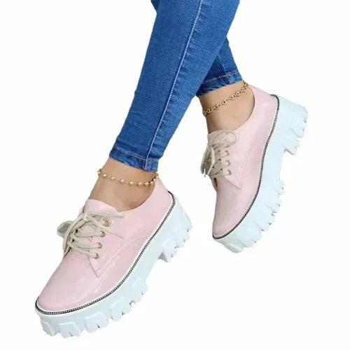 Thick Heel Flat Platform Oxford Women Shoes Pink/Red/Black Pink / 6.5