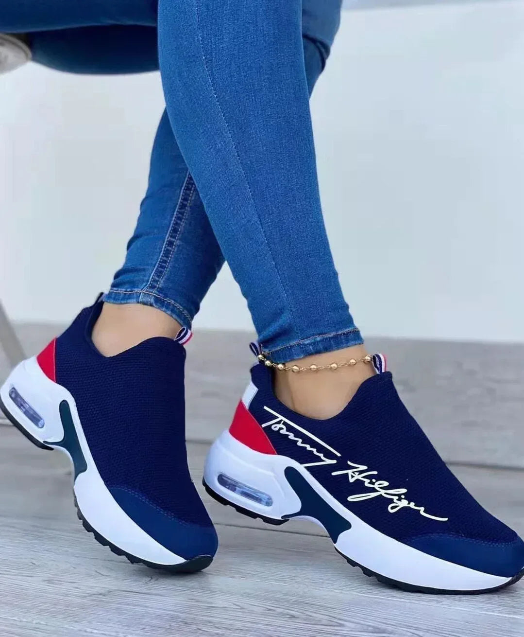 Casual Breathable Wedges Ladies Walking Sneakers Flat Women Shoes Red / 6