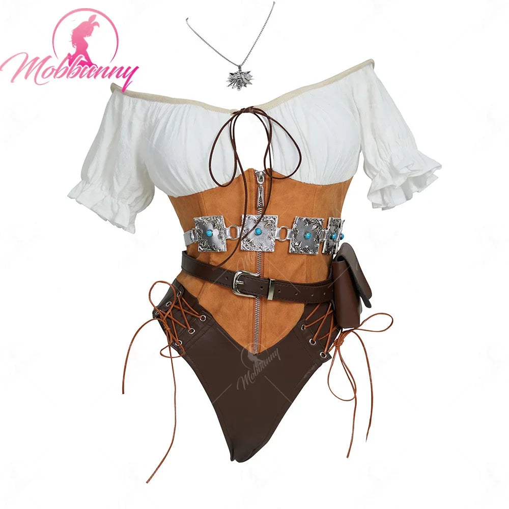 Women’s Ciri Cosplay Costume Set with Bodysuit, Belt & Accessories