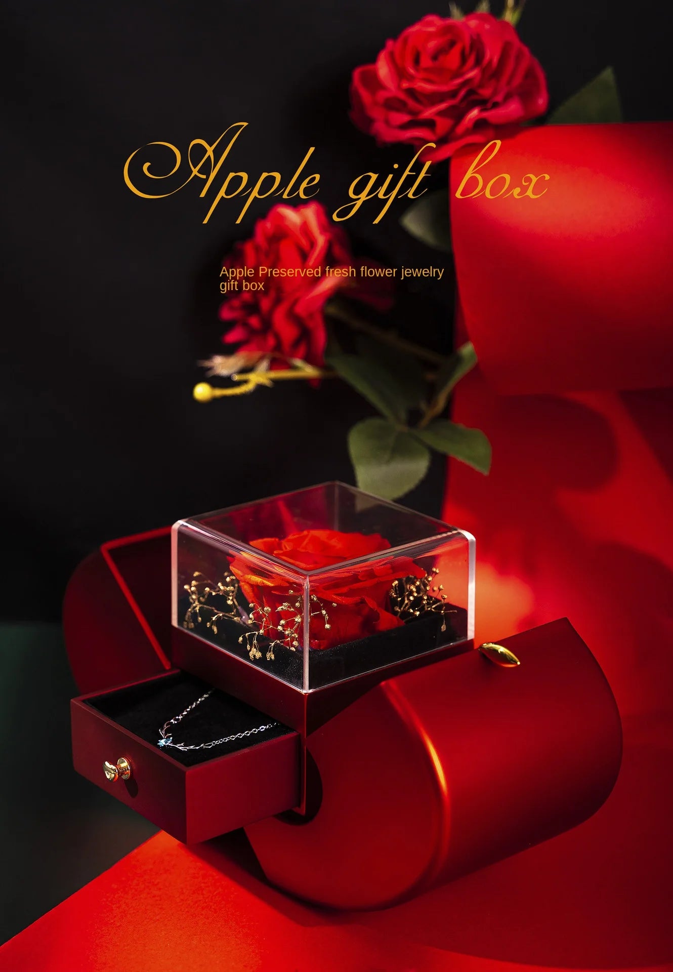 Eternal Flower Apple Jewelry Box Christmas Gift