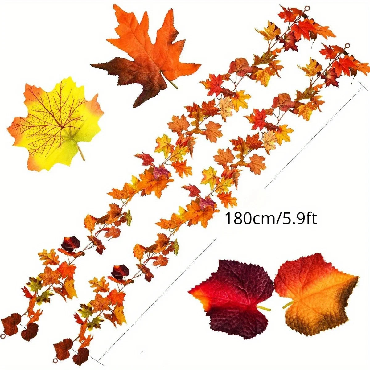 2Pcs Fall Garland Maple Leaf, 5.9ft Hanging Garland Thanksgiving Decor for Home