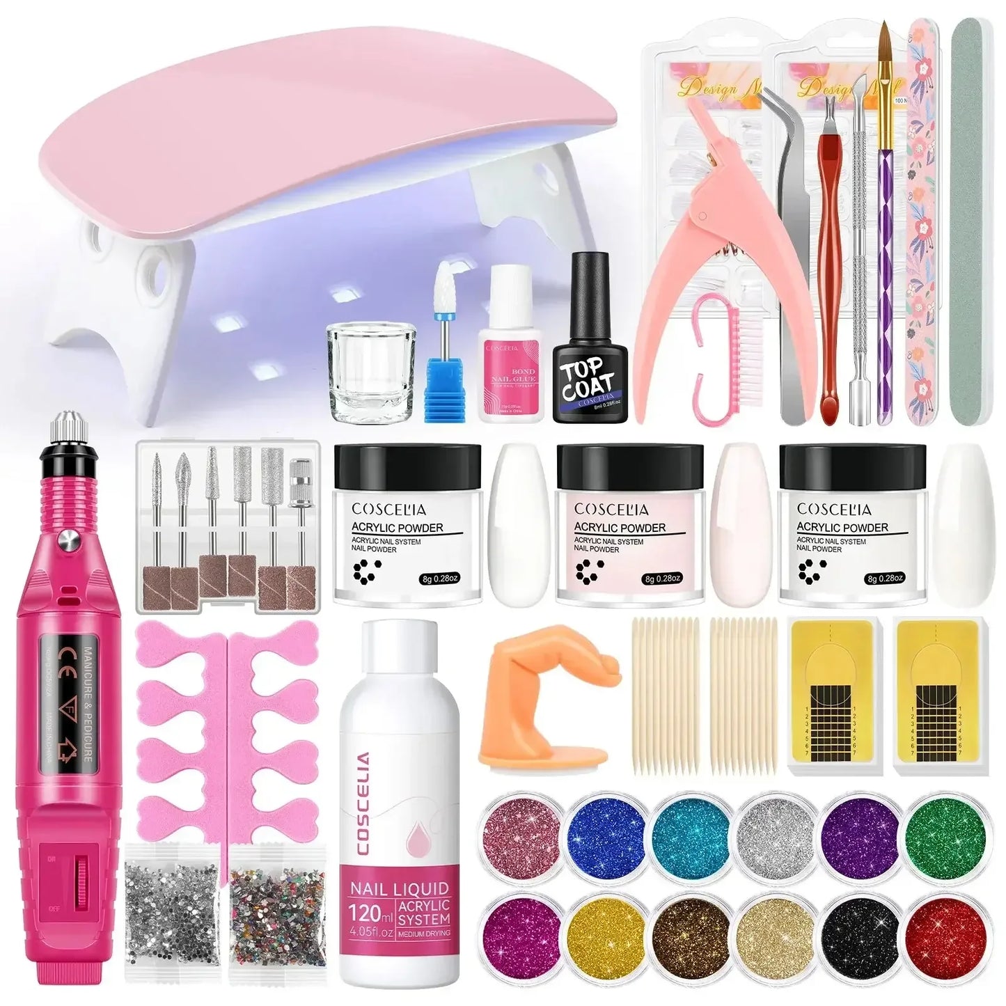 Acrylic Nail Kit with 36W UV LED Nail Lamp Base Top Coat Suitable for Nail Extension and Decoration Nail Tools Acrylic Kit / United States