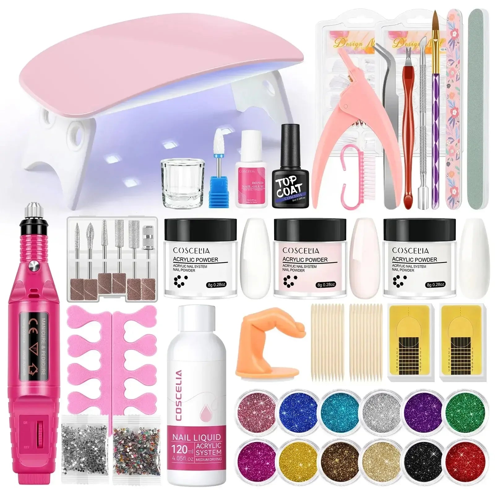 Acrylic Nail Kit with 36W UV LED Nail Lamp Base Top Coat Suitable for Nail Extension and Decoration Nail Tools Acrylic Kit / United States