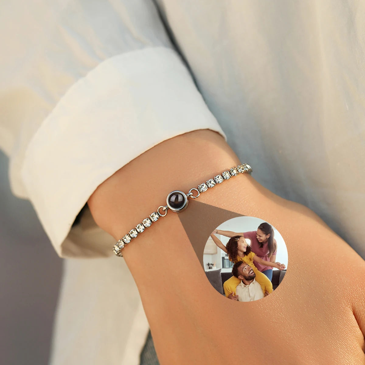 Custom Projection Photo Bracelet – personalized Zircon Chain Memory Jewelry for Women & Men
