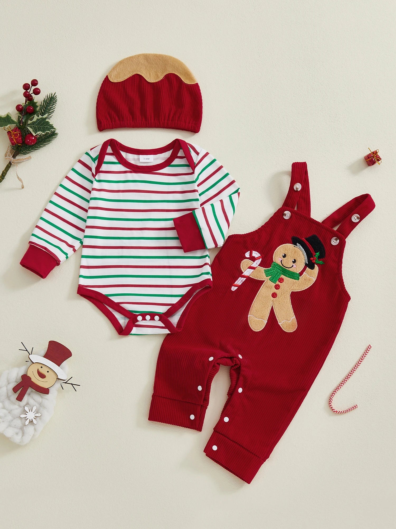 Christmas Baby Boy 3-Piece Reindeer Romper Set with Hat