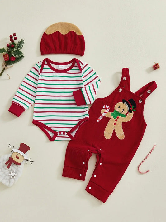 Christmas Baby Boy 3-Piece Reindeer Romper Set with Hat Brown / 0-3 Months / United States