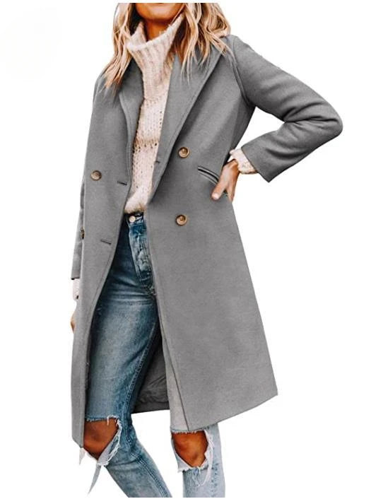 Winter Wool Coat Casual Notch Lapel Single-Breasted Peacoat Fashion Office Lady Trench Peacoat Jackets