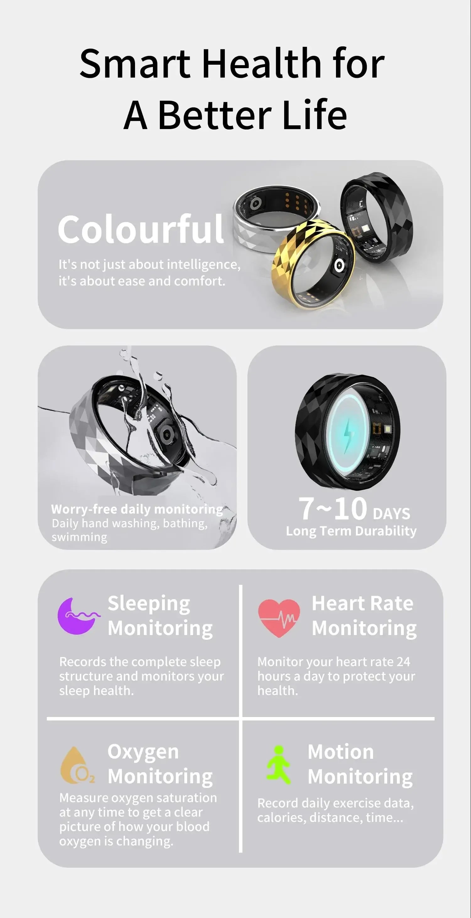Bluetooth Smart Ring with Health Tracking Gold 18