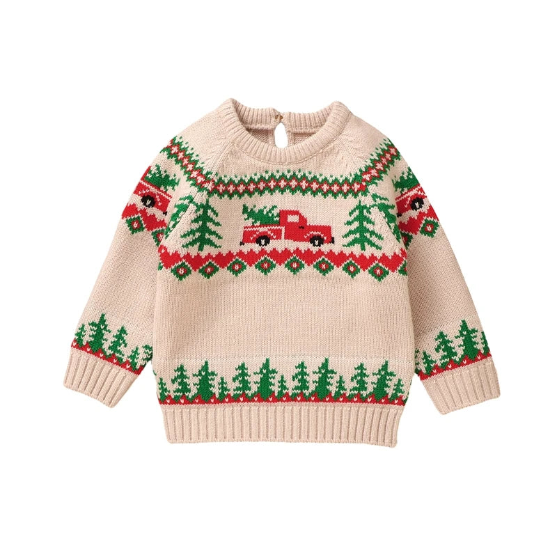 Baby Boy Christmas Truck Print Knit Sweater