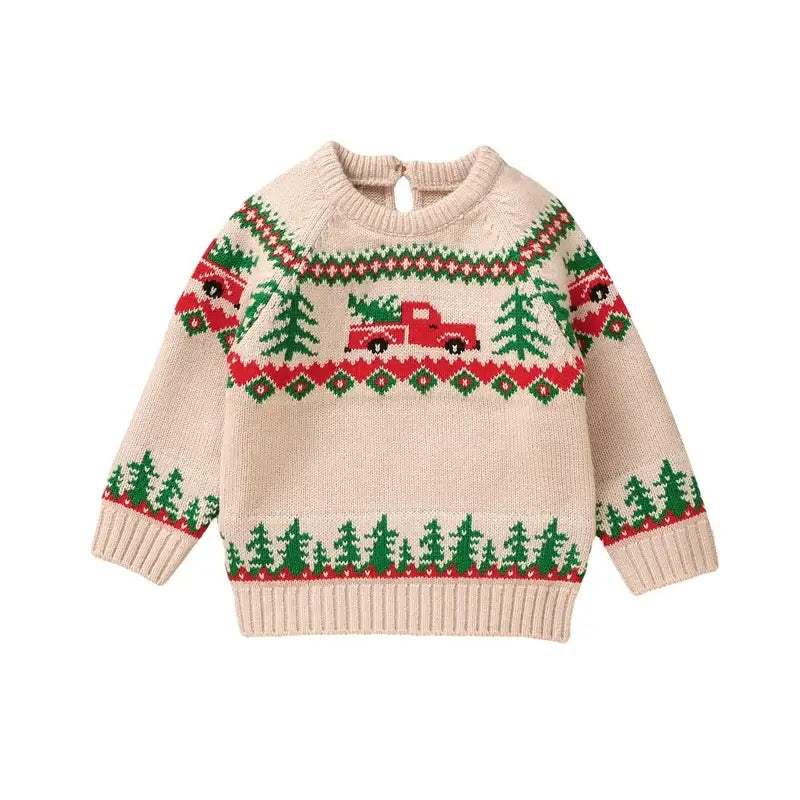 Baby Boy Christmas Truck Print Knit Sweater Khaki / United States / 12M
