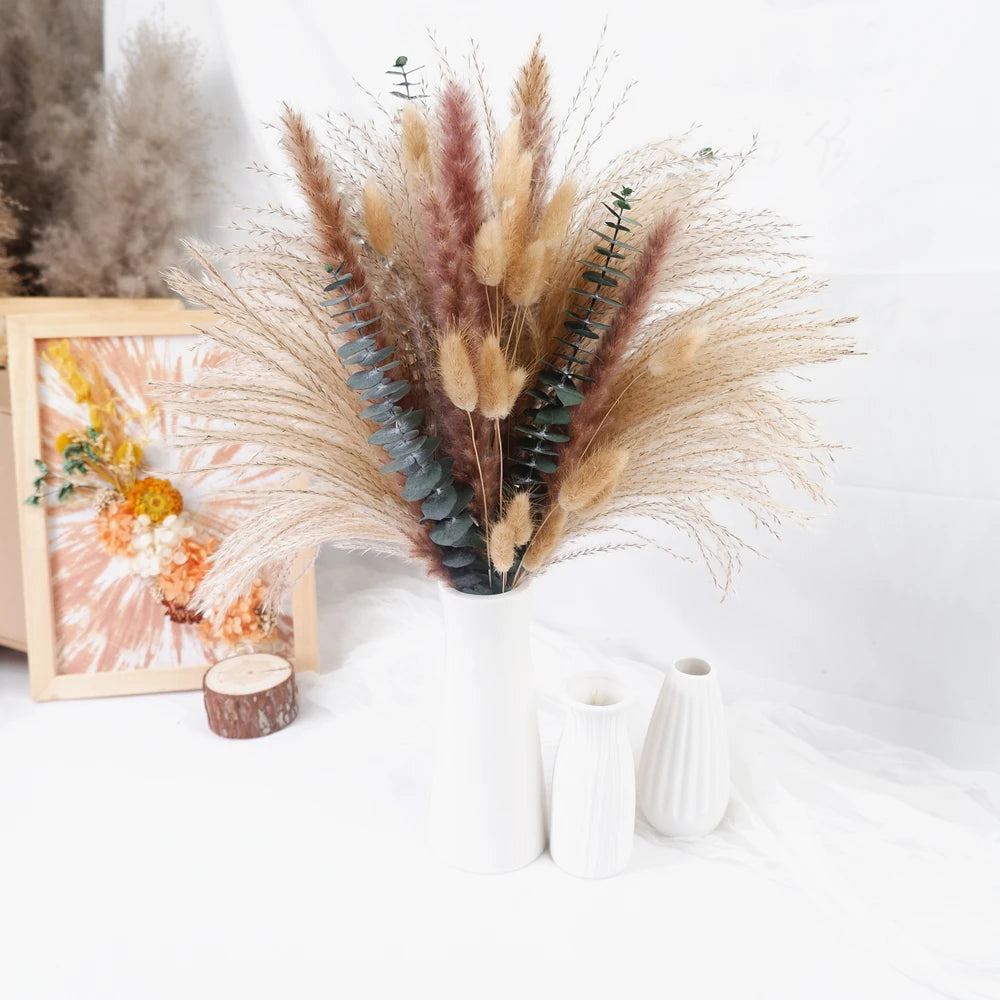 Boho Pampas & Dried Flower Bouquet – 60-Piece Natural Set Minx