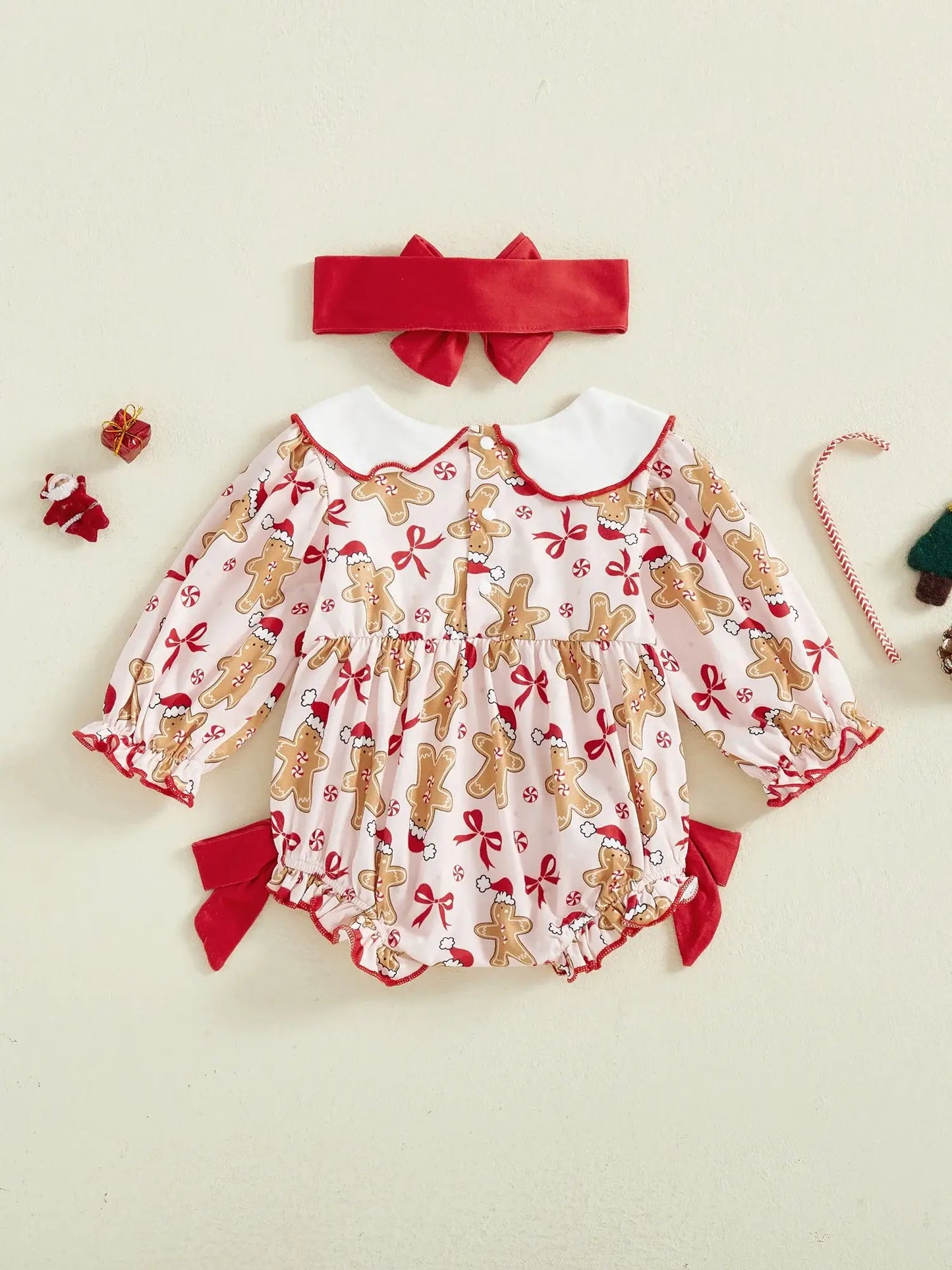 Baby Girl Christmas Gingerbread Outfit Red / 6-12 Months / United States