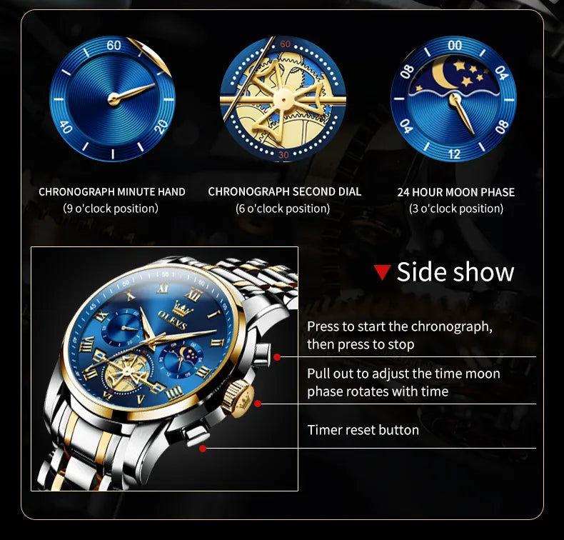 OLEVS Top Brand Men's Watches Classic Roman Scale Dial Luxury