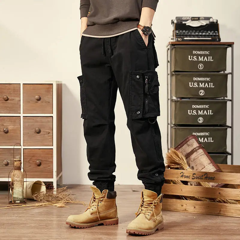 Mens Cargo Pants Multi Pocket Khaki Trousers