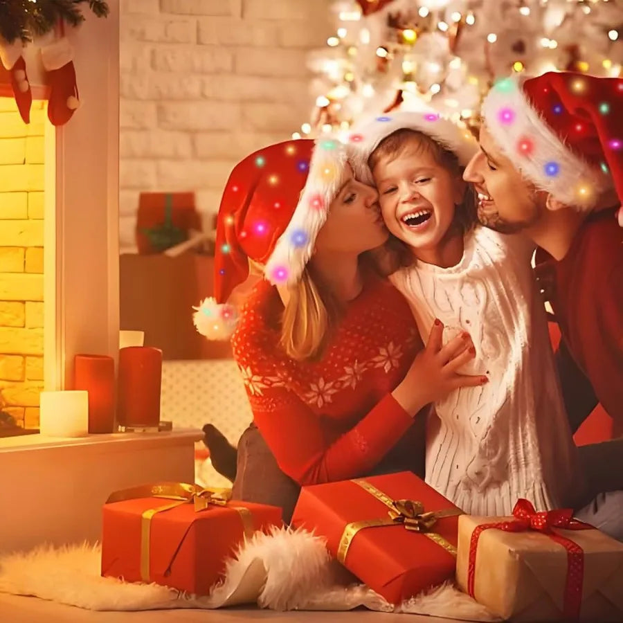 Light Up Christmas Santa Hat – Red Velvet LED Holiday Hat for Adults, Women & Men