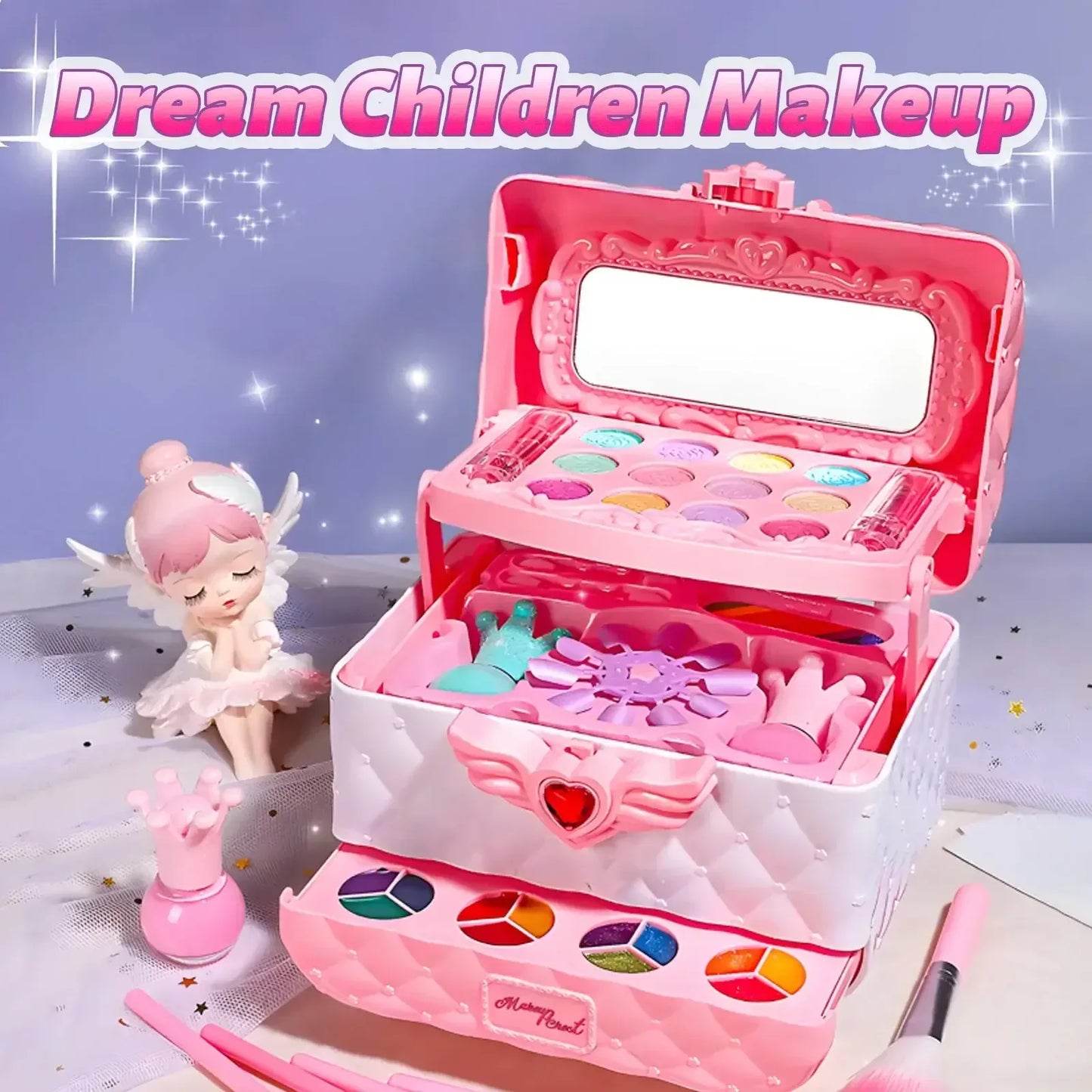 Kids Multi-Layer Foldable Makeup Set – 32-in-1 Pretend Play Cosmetic Kit with Storage Box United States