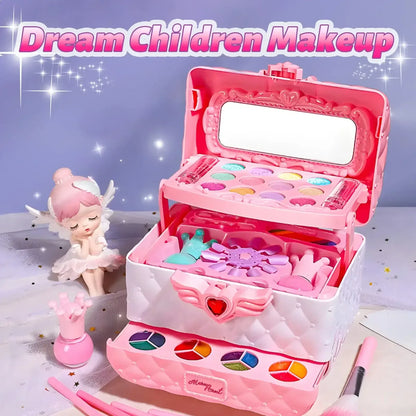 Kids Multi-Layer Foldable Makeup Set – 32-in-1 Pretend Play Cosmetic Kit with Storage Box United States